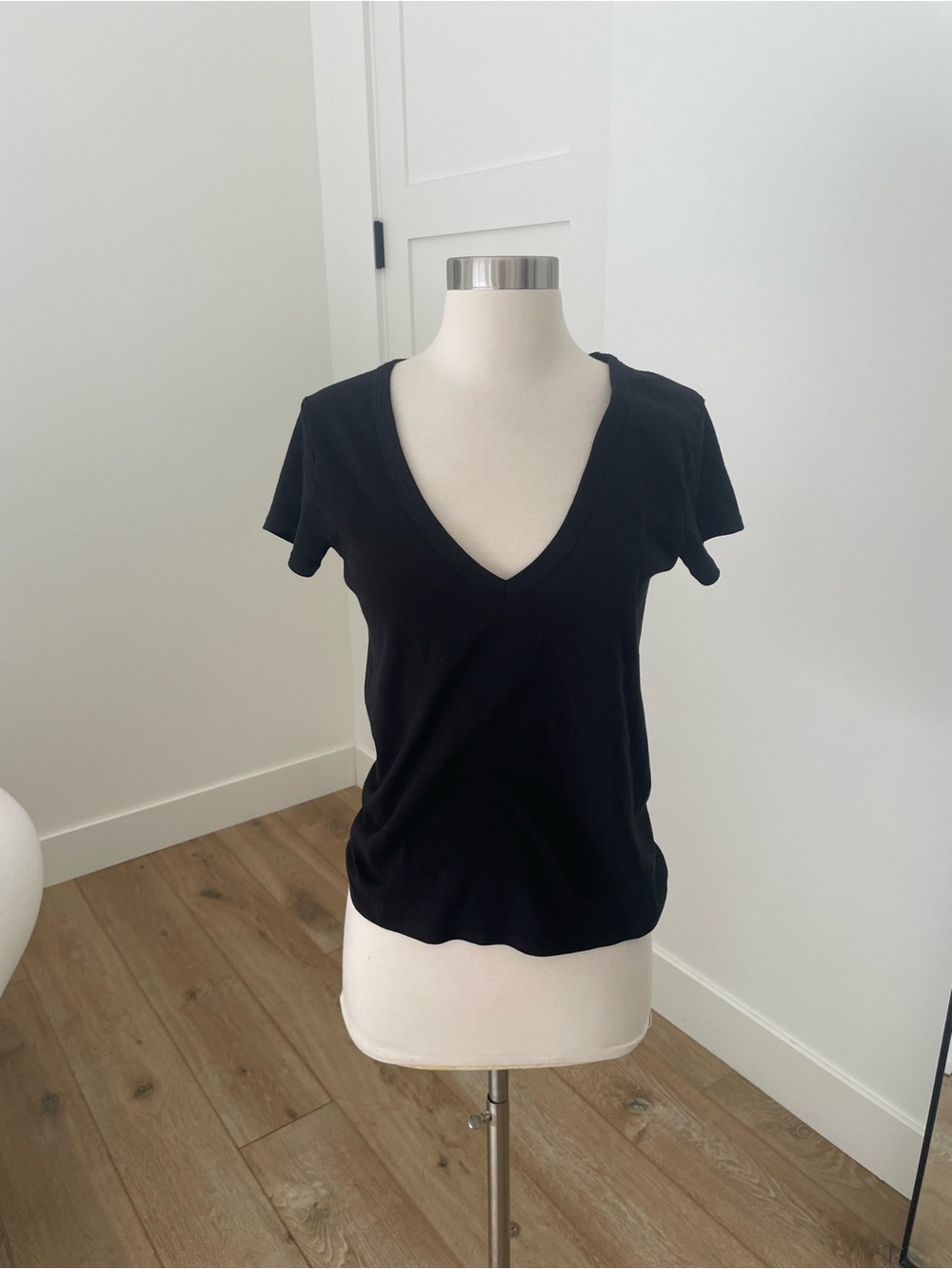 Enza Costa Black Short Sleeve V-Neck Tee